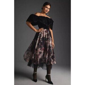 New By Anthropologie Organza Bubble Skirt 168 SIZE 0 Red Motif